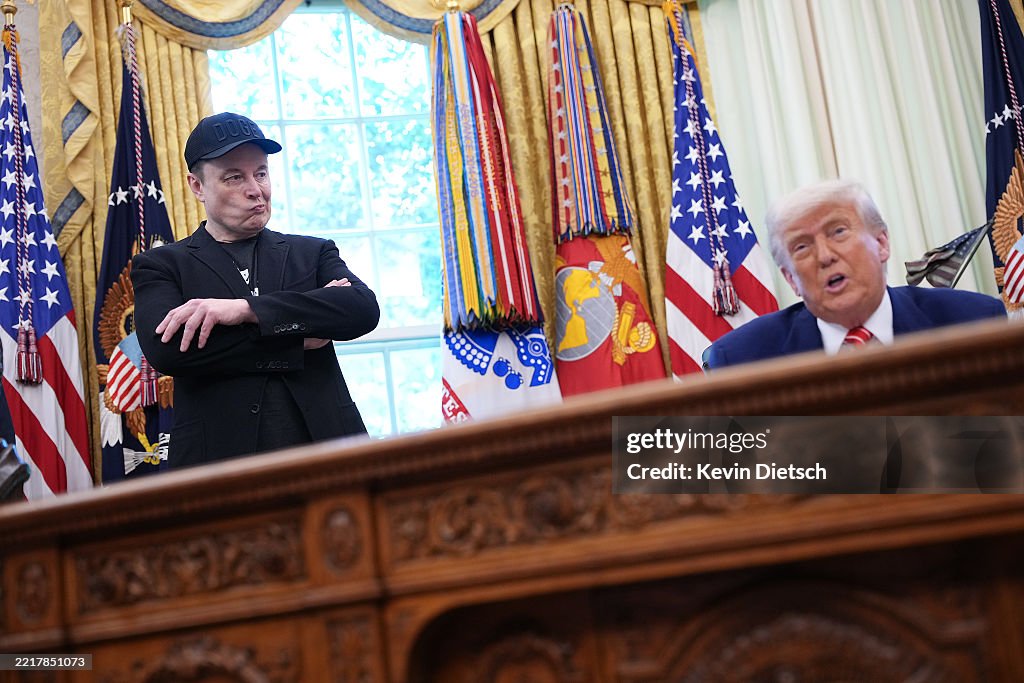 President Trump Holds Press Conference With Elon Musk in White House's Oval Office