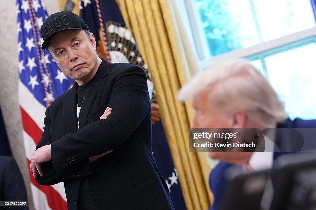 President Trump Holds Press Conference With Elon Musk in White House's Oval Office