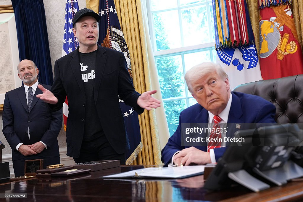 President Trump Holds Press Conference With Elon Musk in White House's Oval Office