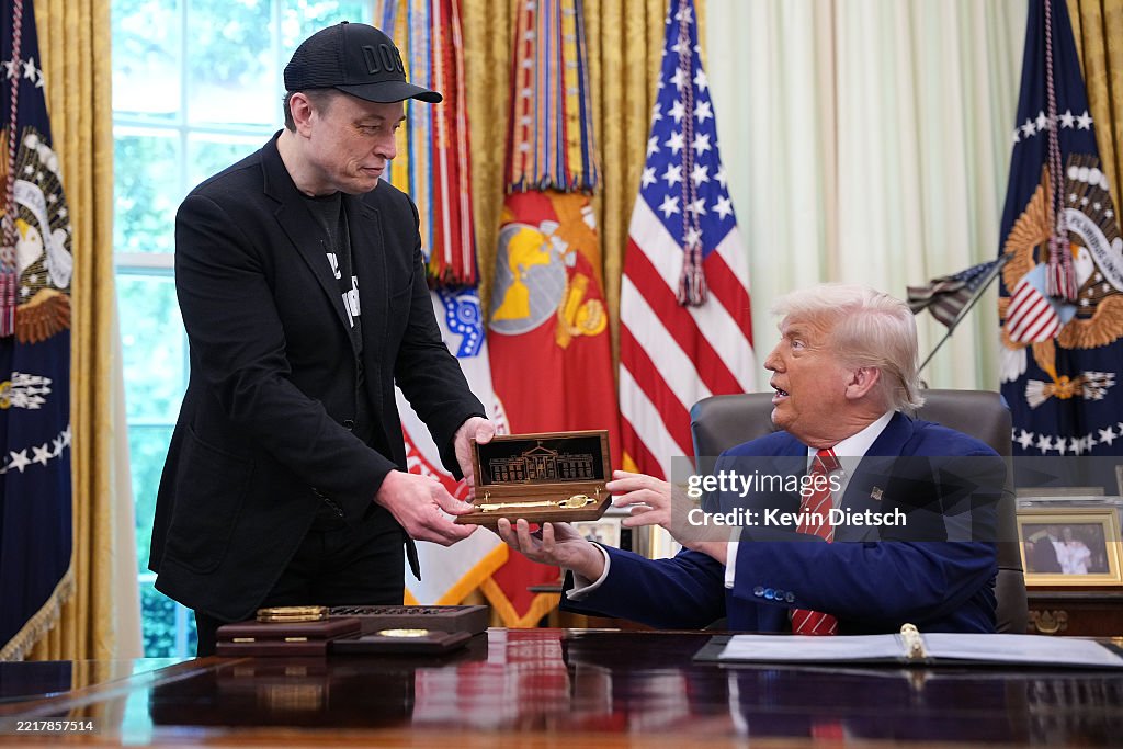 President Trump Holds Press Conference With Elon Musk in White House's Oval Office