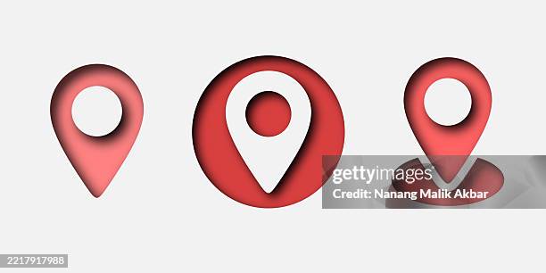 location icon set with paper cut style - red marker slash stock illustrations