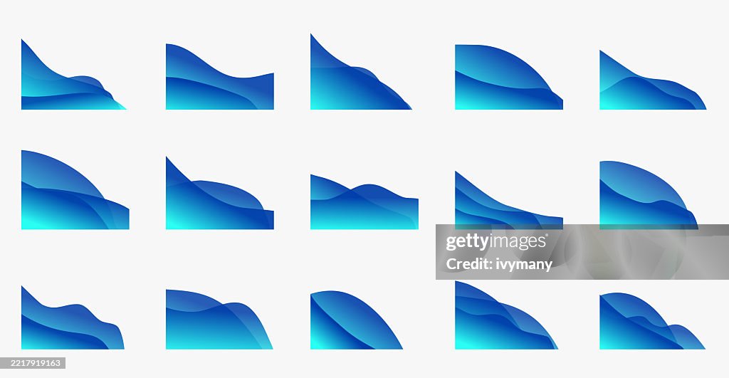 Set Of Blue Gradient Transparent Wavy Corner Design Material High-Res ...