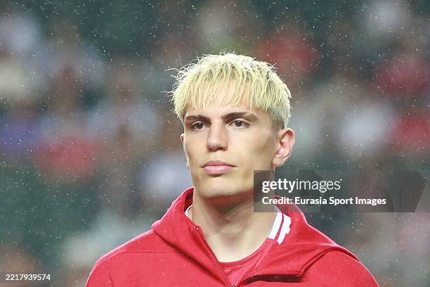 Alejandro Garnacho of Manchester United looks up prior to the match between Manchester United and Hong Kong at Hong Kong Stadium on May 30, 2025 in...