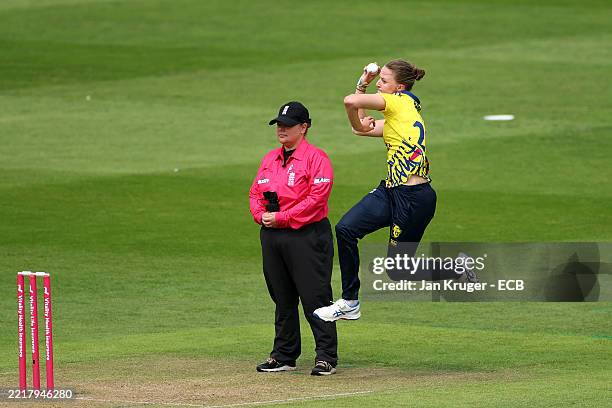 Lauren Filer of Durham bowls during the Vitality Blast Women match between Bears and Durham Cricket at Edgbaston on May 31, 2025 in Birmingham,...