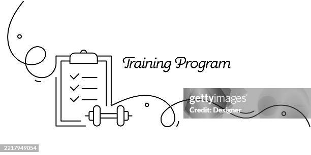 one continuous line drawing of workout training program icon. single line vector illustration - wellness program stock illustrations