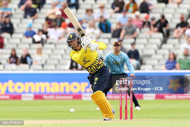 Graham Clark of Durham bats during the Vitality Blast match between Bears and Durham Cricket at Edgbaston on May 31, 2025 in Birmingham, England.