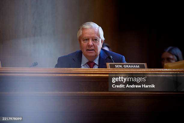 Sen. Lindsey Graham appears as U.S. Secretary of Commerce Howard Lutnick testifies during a Senate Appropriations Committee hearing in the Dirksen...
