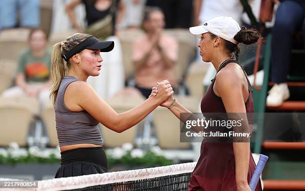Madison Keys of United States greets Sofia Kenin of United States at the net after her victory in the Women's Singles Third Round match on Day Seven...