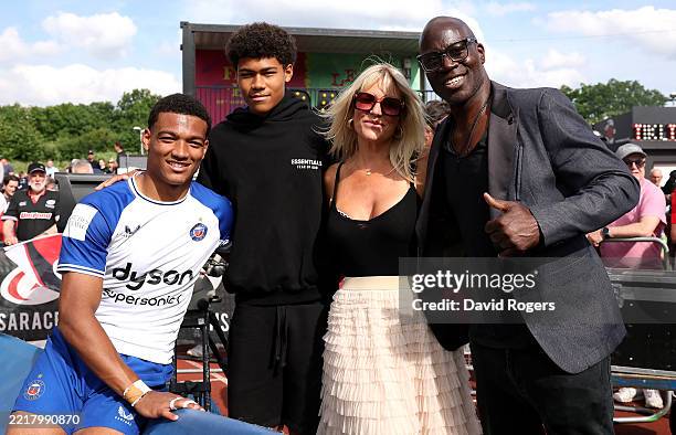 Tyler Offiah who made his Premiership debut for Bath poses with his brother Phoenix, his mother, Virginia and his father Martin Offiah, the former...