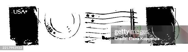 postage black stamps with love for america on isolated white background. stylish vintage postal vector set for national traditions. - black and white map of the united states stock illustrations