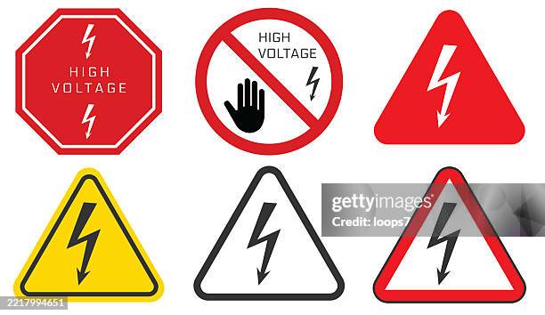 stockillustraties, clipart, cartoons en iconen met high voltage warning sign set – electrical hazard icons collection - elektriciteit