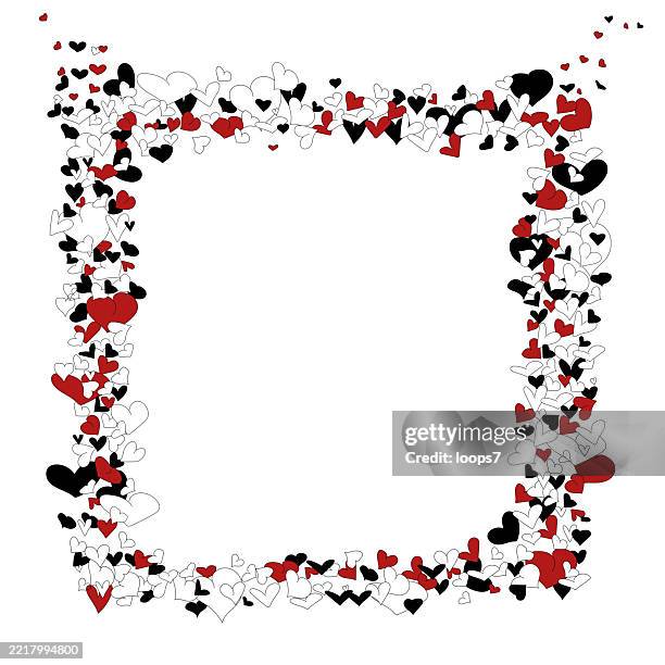 romantic heart border frame illustration with red, black, and white elements - wedding border stock illustrations