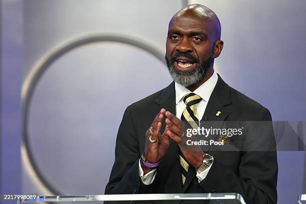 Democratic mayoral candidate Michael Blake speaks in the New York City Democratic Mayoral Primary Debate at NBC Studios on June 4, 2025 in New York...
