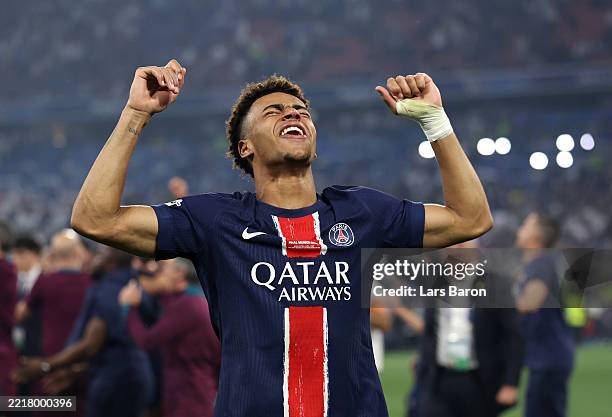 Desire Doue of Paris Saint-Germain celebrates victory after the UEFA Champions League Final 2025 between Paris Saint-Germain and FC Internazionale...