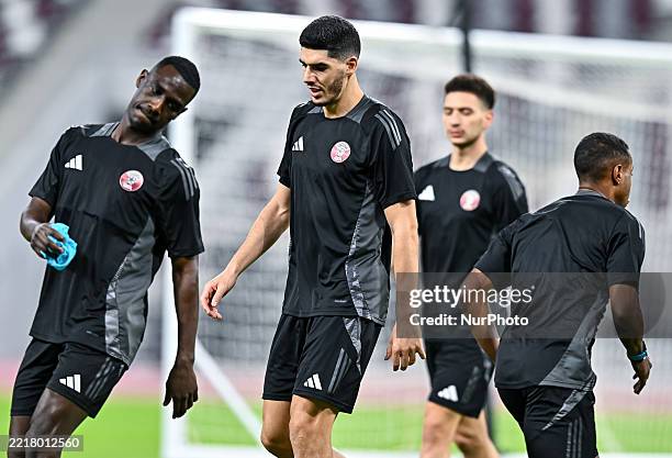 Players of the Qatar National team train at Khalifa International Stadium in Doha, Qatar, on June 4 ahead of the FIFA World Cup 2026 Qualification...