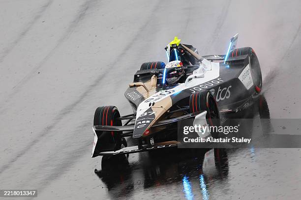 Nick Cassidy of New Zealand driving the Jaguar TCS Racing Jaguar I-TYPE 7 on track in the rain during practice, ahead of the Shanghai E-Prix, Round...