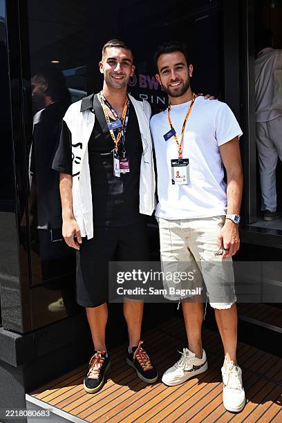 Eric Garcia and Ferran Torres pose for a photo in the Alpine F1 hospitality prior to the F1 Grand Prix of Spain at Circuit de Barcelona-Catalunya on...