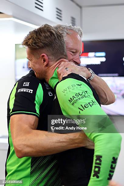 Fifth placed Nico Hulkenberg of Germany and Stake F1 Team Kick Sauber and Jonathan Wheatley, Team Principal of Stake F1 Team Kick Sauber celebrate in...