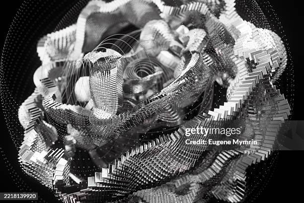 metallic flower blooming in abstract digital space - intricacy stock pictures, royalty-free photos & images