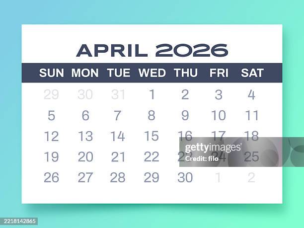 ilustraciones, imágenes clip art, dibujos animados e iconos de stock de abril 2026 calendario degradado moderno simple calendario horario - abril