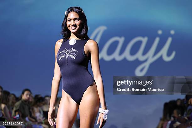 Model walks the runway at the Maaji show during Paraiso Miami Swim Week 2025 at The Temple House on June 01, 2025 in Miami Beach, Florida.