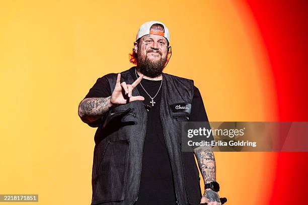 Jelly Roll performs during 2025 Railbird Music Festival at The Infield at Red Mile on June 01, 2025 in Lexington, Kentucky.