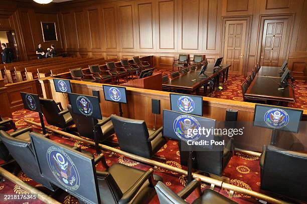 View from the jury box inside a federal courtroom similar to the room where the Sean Combs sex trafficking trial is being held in Federal District...