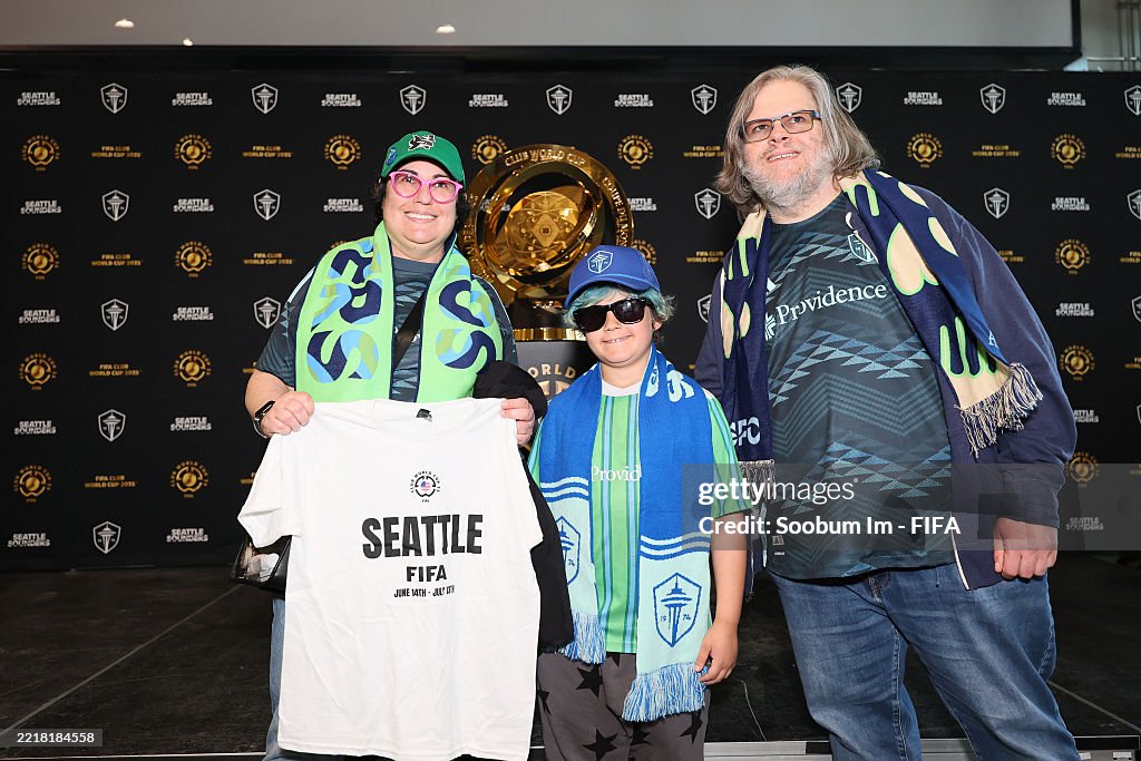 June Big Runt Rophy Fans pose with the FIFA Club World Cup Trophy on June 01, 2025 in ...