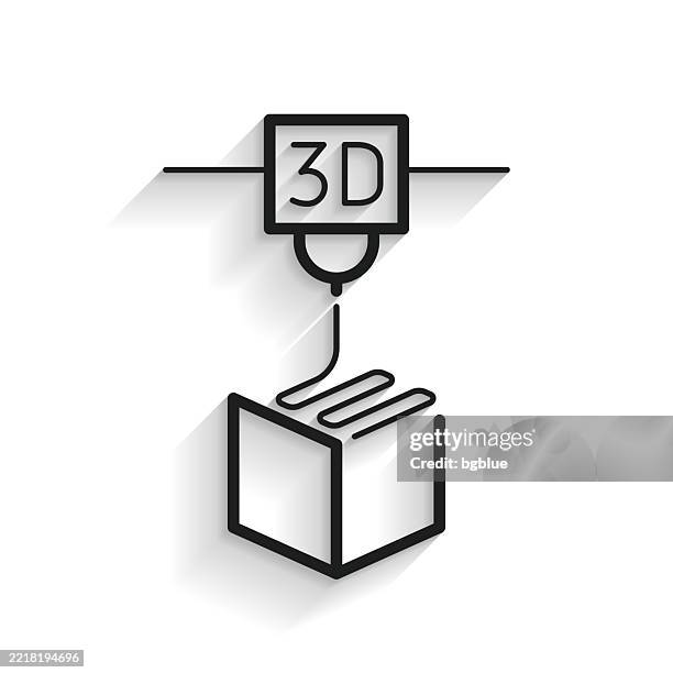 3d printer. line icon with long shadow on white background - 3d printer isolated stock illustrations
