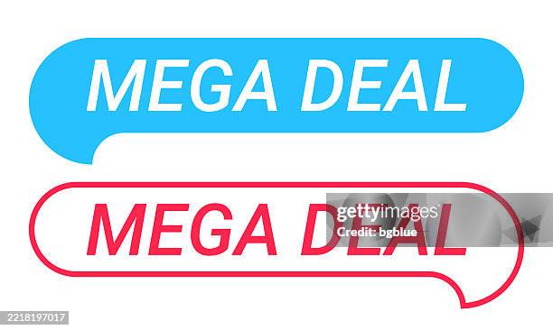 mega deal - blue and red speech bubble on white background - super sale stock illustrations