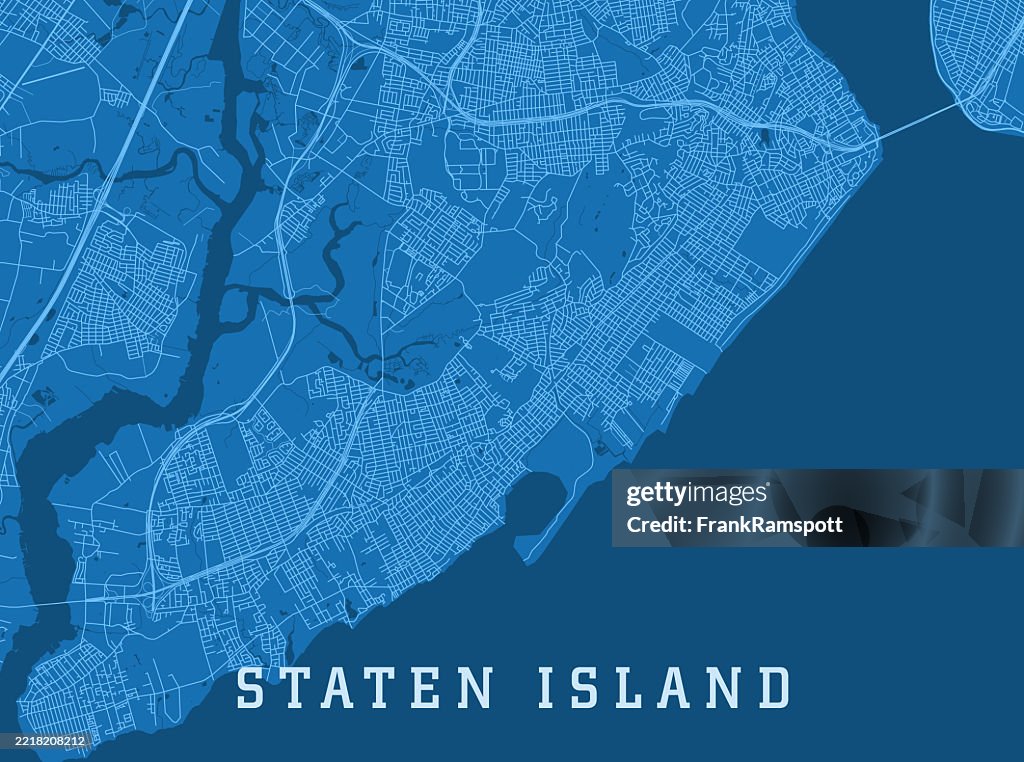 Staten Island NY City Vector Road Map Blue Horizontal