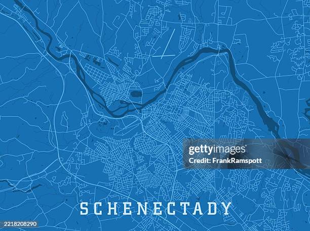 stockillustraties, clipart, cartoons en iconen met schenectady ny city vector road map blue horizontal - rotterdam
