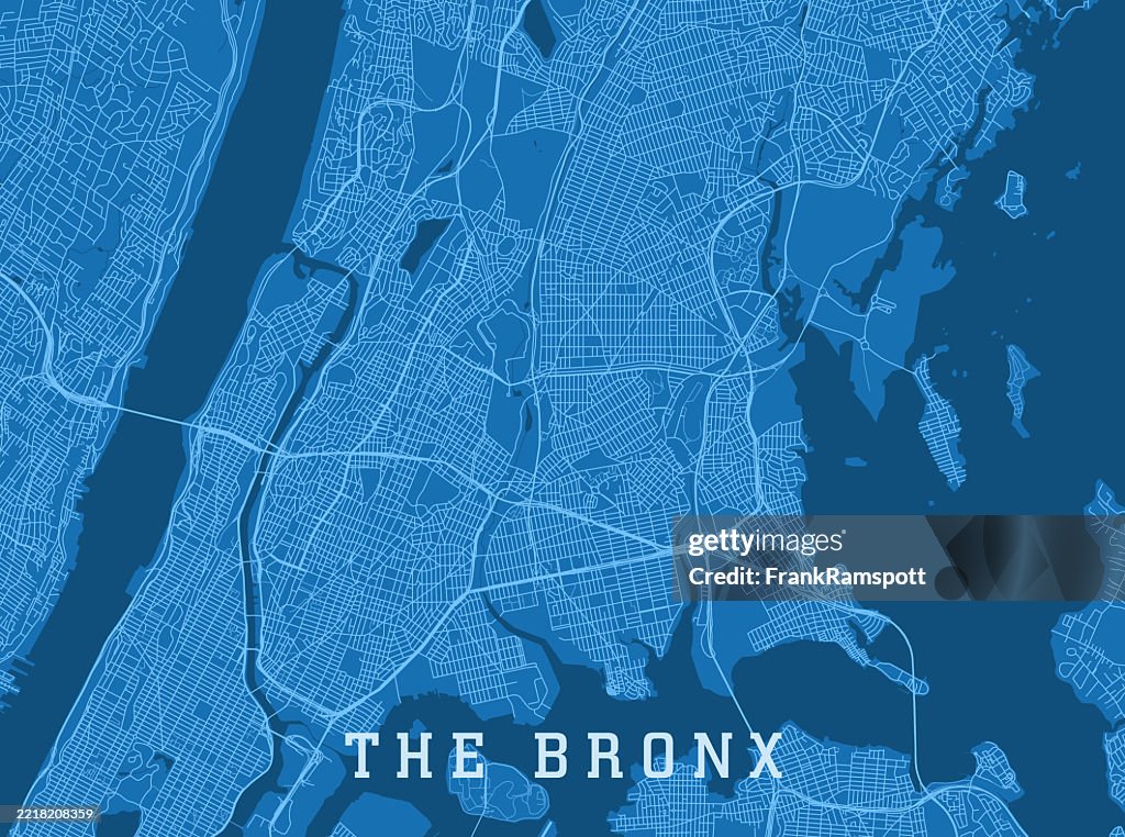 The Bronx NY City Vector Road Map Blue Horizontal