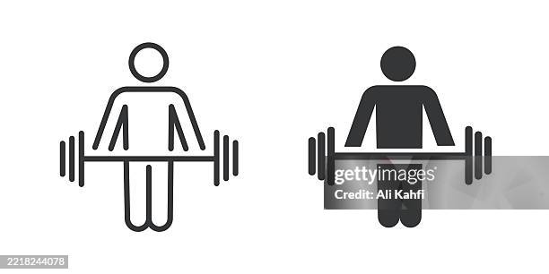 weightlifting thin line and glyph solid icon. editable stroke and perfect pixel isolated on transparent background - squat exercise stock illustrations