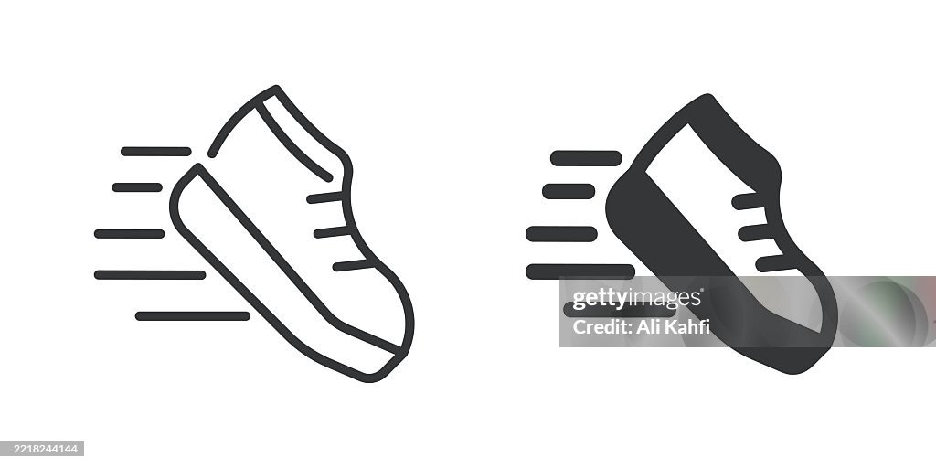 Running thin line and glyph solid icon. Editable stroke and perfect pixel isolated on transparent background