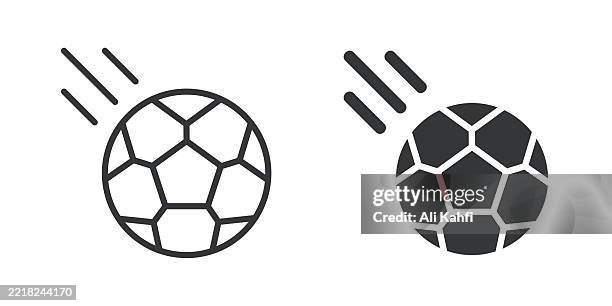 soccer ball thin line and glyph solid icon. editable stroke and perfect pixel isolated on transparent background - sports ball stock illustrations