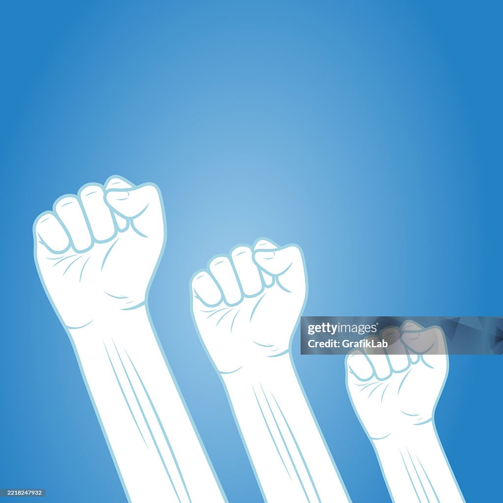 Fists Raised Fists Signifying Solidarity And Empowerment On Blue Background ...