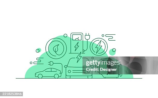 Electric Car Related Vector Illustration. Electricity, Charging, Sustainability, Zero Emissions, Battery, Electric Vehicle. Electric Car Related Vector Illustration. Electricity, Charging, Sustainability, Zero Emissions, Battery, Electric Vehicle.