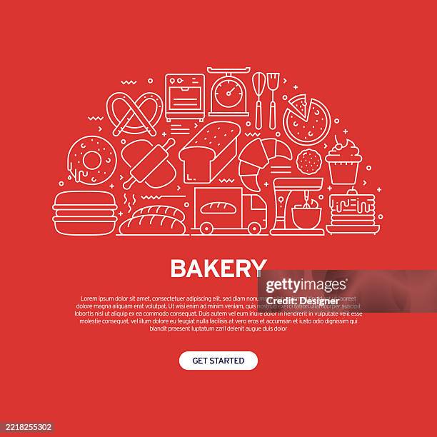 bakery related vector illustration. bread, cake, croissants, pizza, baguette, baking, freshness. - fresh bread stock illustrations