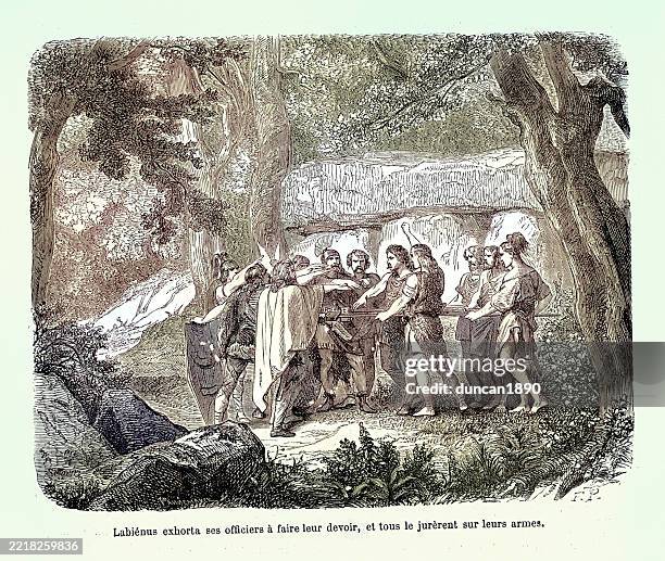 titus labienus swears his officer to do their duty, ancient histoy, vintage illustration - pledge of allegiance stock illustrations