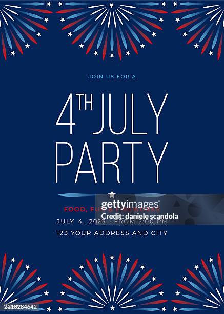 fourth of july party invitation with fireworks. - dinner party background stock illustrations