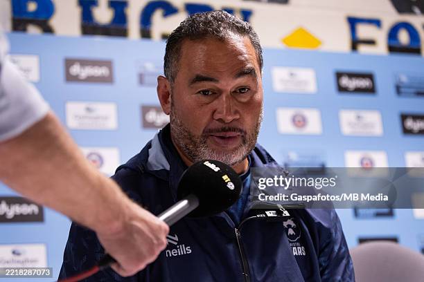 Pat Lam head coach of Bristol Rugby speaks with the media following the Gallagher Premiership Rugby Semi Final match between Bath Rugby and Bristol...