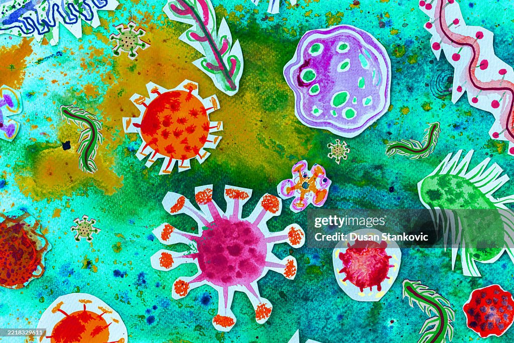 Microorganisms One Colorful Microorganisms Microscopic View High-Res Vector Graphic ...