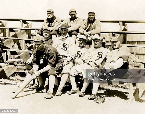 Eddie Murphy, 'Shoeless Joe' Jackson, Nemo Leibold, middle row, Red Faber, George Moriarty, Eddie Cicotte, Mellie Wolfgang, Happy Felsch, bottom row,...