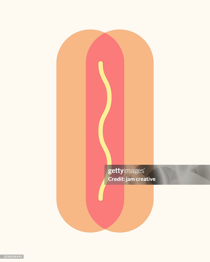 Hot dog with sausage, bun, and mustard condiment