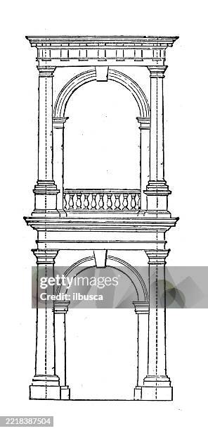 theory of architecture: arcades above arcades - architecture sketch stock illustrations