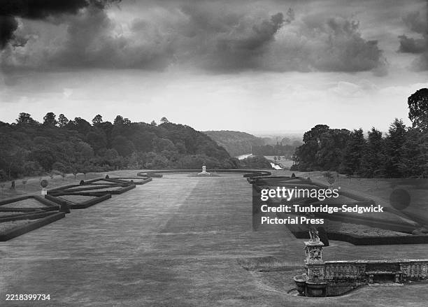 View of the grounds outside Cliveden House, English country house on the Cliveden Estate, Taplow, Buckinghamshire, UK, 1941. At the time, the house...