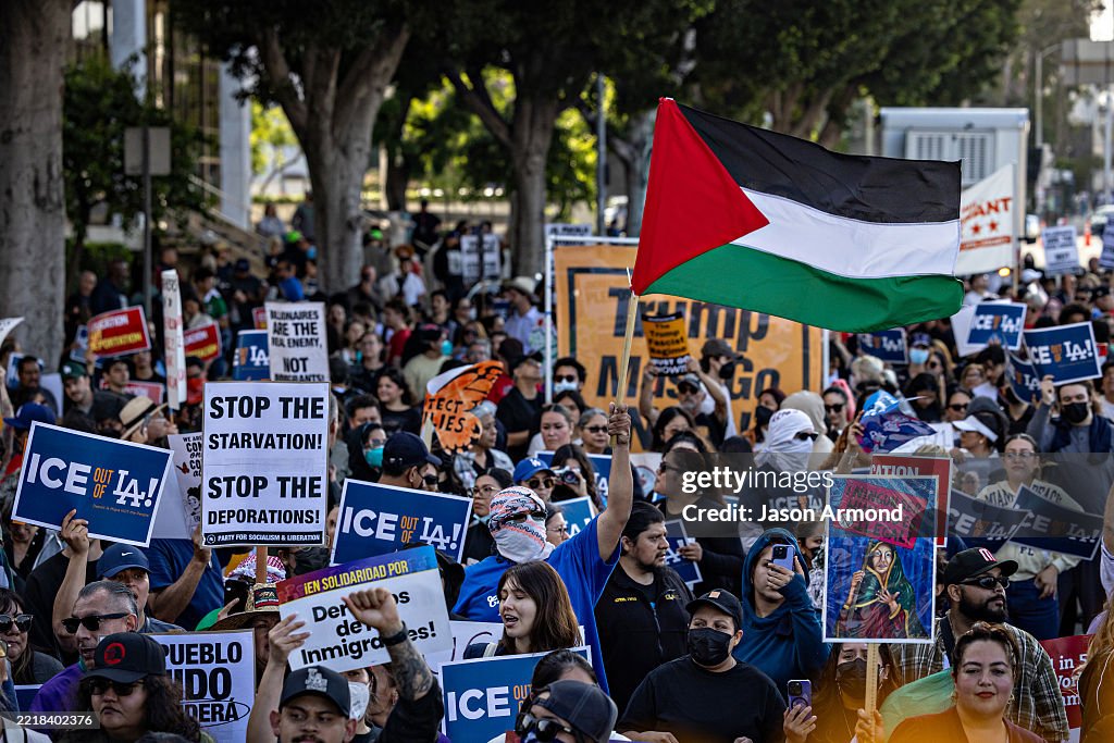 El Raval Rprotests Demonstrators protest outside the Edward R. Roybal Federal Building ...