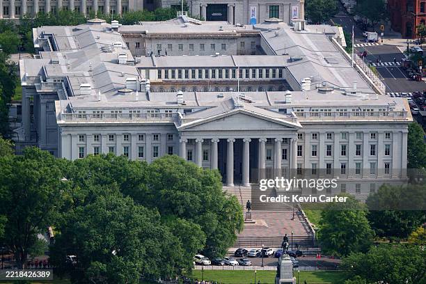 The U.S. Treasury Department headquarters building seen from the Washington Monument on June 3, 2025 in Washington, DC.