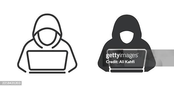 hacker thin line and glyph solid icon. editable stroke and perfect pixel isolated on transparent background - dark web stock illustrations